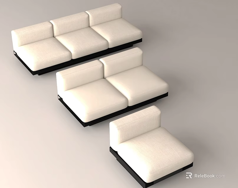 Modern White Modular Sofa Set With Black Frame And Seating Units 3d model