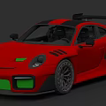 Red Race Car With Black Roof Rear Spoiler Green Front Lip And Black Wheels
