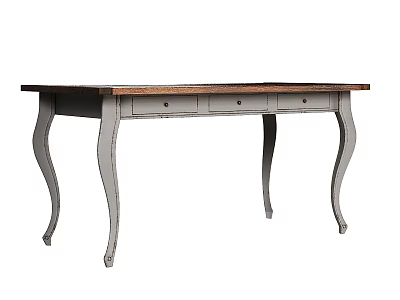 Elegant Classic Desk With Wooden Top Gray Curved Legs And Drawer Storage 3d model