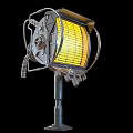 Two Vintage Metal Lamps With Yellow Glowing Grilles Coiled Cords And Industrial Bases