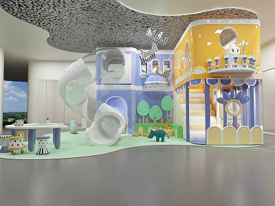 Indoor Kids Play Area With Colorful Structures Slide And Animal Toys 3d model
