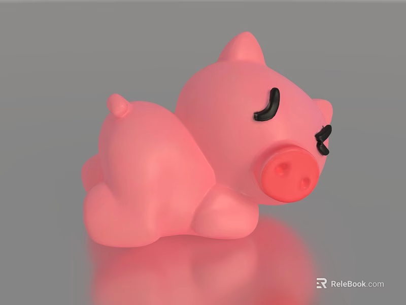 Cute Pink Pig Stuffed Toy Lying Down With Closed Eyes And Soft Texture 3d model 
