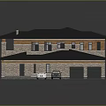 Two Story Brick House With Black Roof Garage Balcony And Car Design