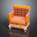 Candy Themed Orange Chair With Chocolate Block Backrest Striped Armrests And Donut Decorations