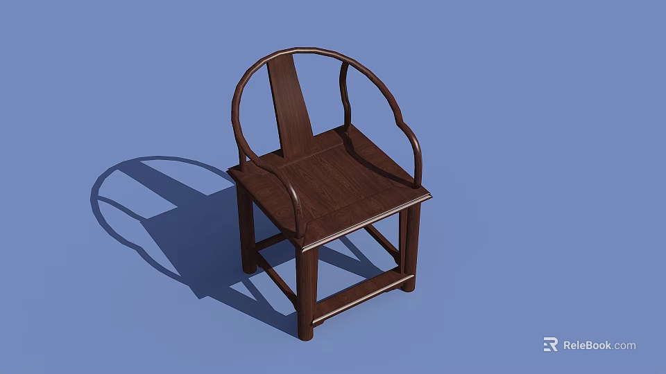 Dark Wooden Armchair with Curved Armrests Backrest and Traditional Natural Wood Grain Design 3d model 
