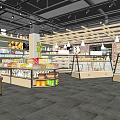 Well Organized Supermarket Interior With Various General Merchandise Shelves And Lighting