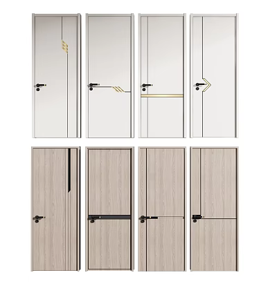Modern Hinged Doors With Wooden Panels Mirror Finish And Sleek Handles 3d model