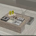 Modern Stone Coffee Table With Books Tray Vase Branches And White Bottles