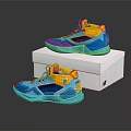 Blue And Yellow High Top Sneakers With Transparent Upper On White Box