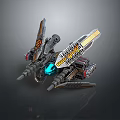 Futuristic Mechanical Spaceship Model With Blue Glowing Core And Sharp Metal Wings