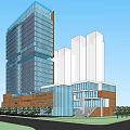 Modern Commercial Complex With Glass Curtain Wall High Rise And White Building Design 3d model