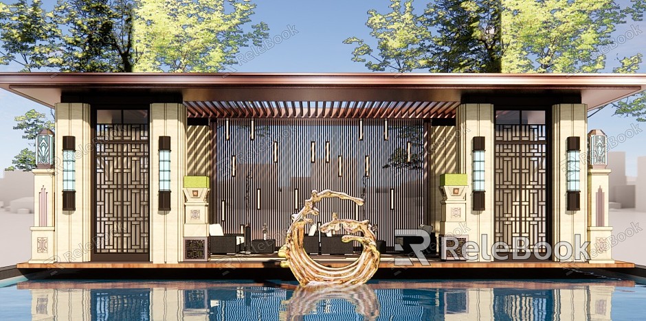 New Chinese-style pavilion metal grating pavilion porch model