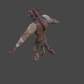 Fierce Game Movie Character With Boar Head Red Mane Sharp Fangs And Leather Armor