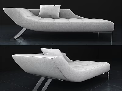 Modern Light Gray Double Sofa With Metal Legs And Accent Pillow 3d model