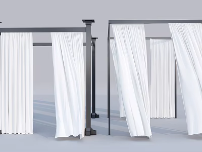 Elegant White Curtains With Modern Drapery Design And Metal Rod For Home Interior 3d model
