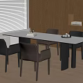 Modern Dining Room Interior With Rectangular White Table Dark Chairs And Wooden Cabinets 3d model