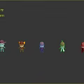 Five Cartoon Game And Movie Characters In Colorful Outfits With Gray Background And Reflections
