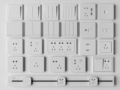Modern White Switch Panels with Various Switches USB and Power Sockets for Home 3d model