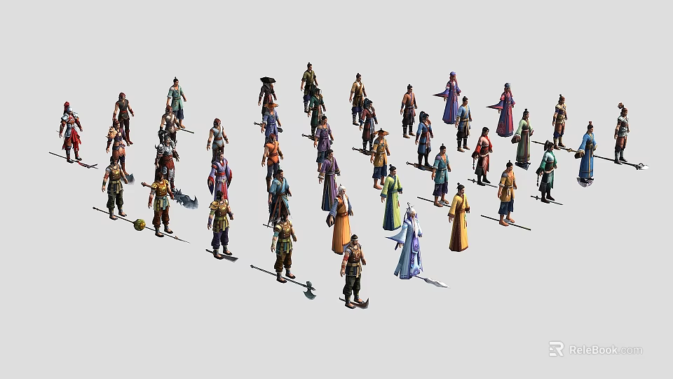 Game Movie Characters With Diverse Outfits Various Poses And Distinct Character Designs 3d model 