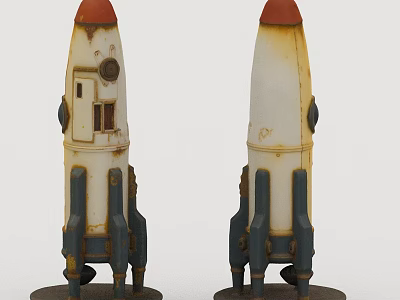 Public Facilities Displaying Two Rocket Models With Orange Tops White Bodies And Black Bases 3d model
