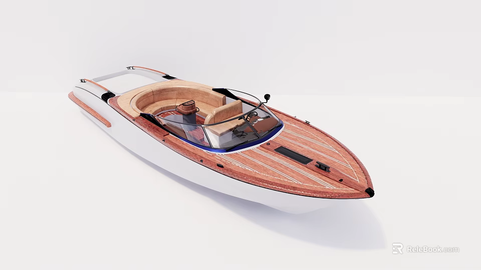 Modern Yacht Exterior Design With Wooden Accents And White Hull 3d model 