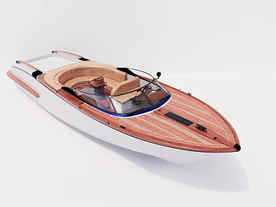 Modern Yacht Exterior Design With Wooden Accents And White Hull 3d model
