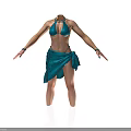 Woman in Blue Bikini Top and Wrapped Skirt with Arms Outstretched