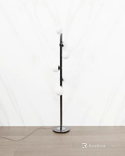 Modern Floor Lamp With Black Metal Stand And Multiple White Globe Shades For Home Interior 3d model 