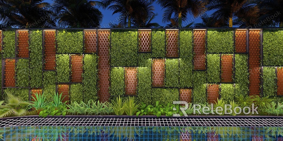 Plant wall three-dimensional greening landscape design environmental design lighting wooden modern simple and beautiful model