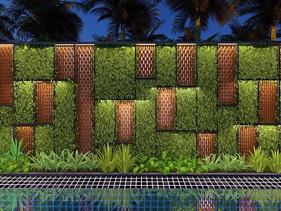 Plant wall three-dimensional greening landscape design environmental design lighting wooden modern simple and beautiful model