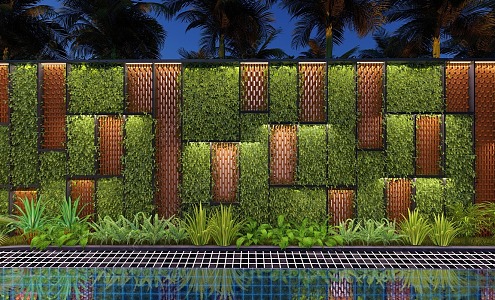 Plant wall three-dimensional greening landscape design environmental design lighting wooden modern simple and beautiful 3d model