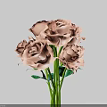 Elegant Vase with Bunch of Orange Roses and Green Stems Leaves on Gray Background