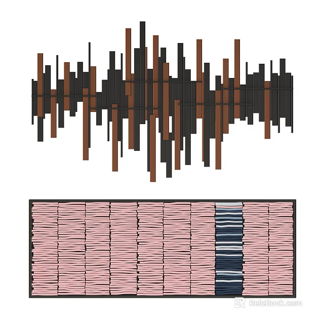 Modern Wall Decor With Vertical Strips In Brown Black And Pink Blue Patterns 3d model 