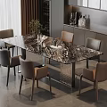 Modern Style Dining Table Set With Marble Top And Gray Brown Chairs 3d model