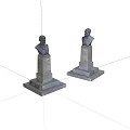 Two Detailed Gray Bust Statues on Square Pedestals Against White Background