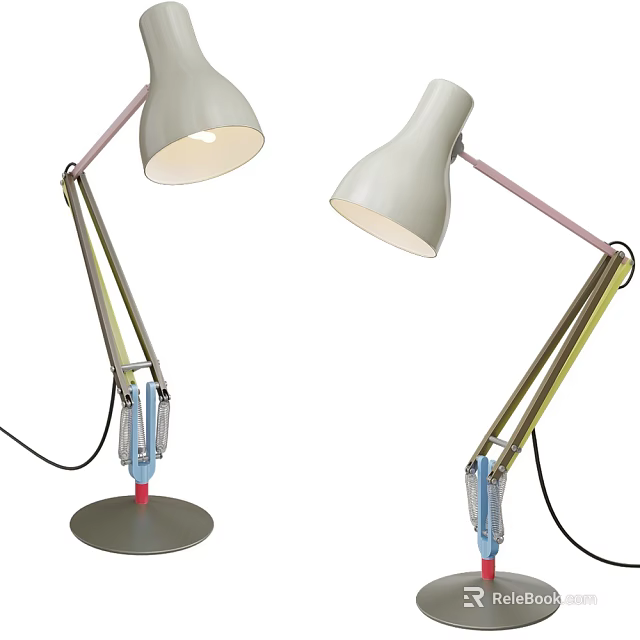 Two Modern Adjustable Desk Lamps With Metal Arms Dome Shades And Warm Light 3d model 