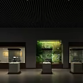 Elegant Cultural Center Exhibition Interior With Glass Display Cases And Artifacts