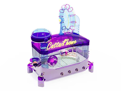 Cotton Home Purple Hamster Cage With Transparent Design And Wheel Accessories 3d model