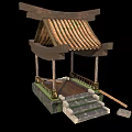 Ancient Chinese Traditional Pavilion With Wooden Structure Curved Roof Tiles And Stone Steps