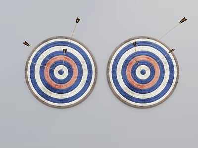 Two Garden Ornamental Targets With Blue White Red Concentric Circles And Arrows 3d model