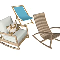 Various Lounge Chairs With Wooden Frames Canvas Seats And Striped Patterns