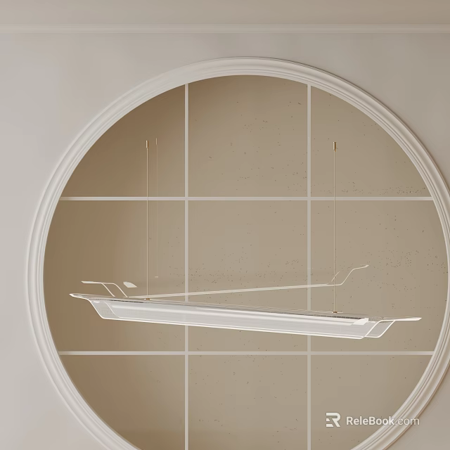 Modern Sleek Chandelier Hanging Within Circular Frame In Interior Design With Ceiling 3d model