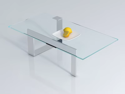 Modern Glass Coffee Table with Silver Metal Legs and White Plate Yellow Lemon 3d model