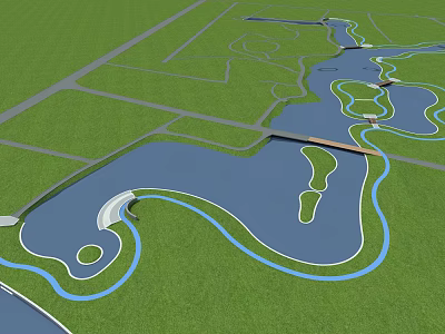 Modern Park Park River View 3d model