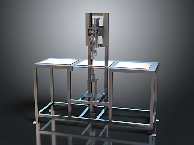 Stainless Steel Industrial Equipment With Metal Frame And Dual Work Platforms Structure 3d model