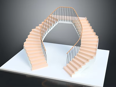 Modern Spiral Staircase With Wooden Handrail Black Railings And Light Colored Steps 3d model