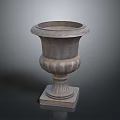 Classical Stone Flower Pot Sculpture With Intricate Carved Details On Pedestal Base