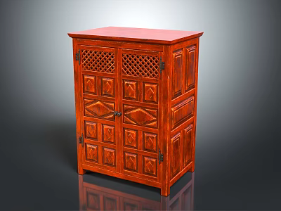 Traditional Wooden Entryway Console Cabinet With Carved Diamond Pattern Doors And Elegant Design 3d model