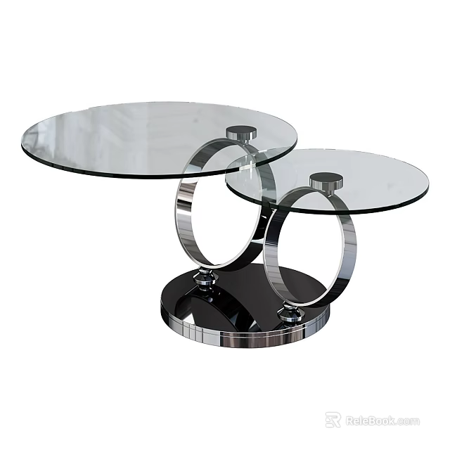 Two Tier Glass Coffee Table With Modern Circular Metal Frame Sleek Design 3d model 