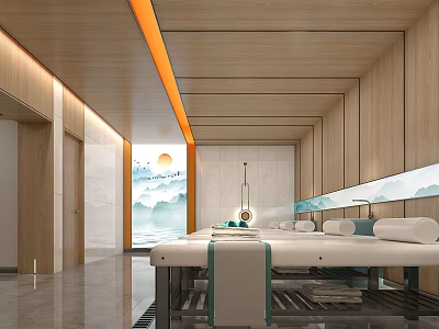 SPA Sauna Modern Interior Design With Wooden Panels Massage Tables And Natural Lighting 3d model